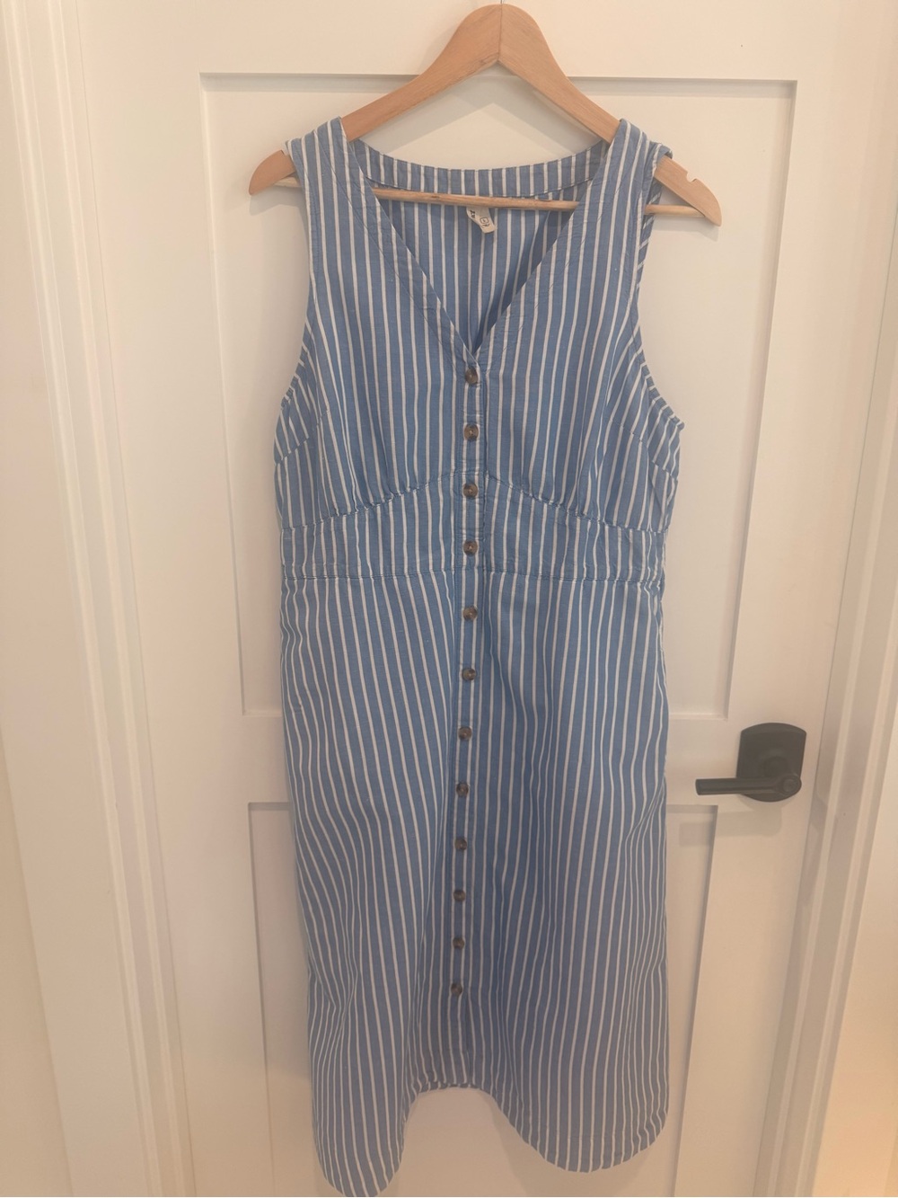 Pact Blue and White Striped Sleeveless Button-Front Top